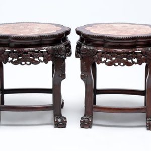 Three Chinese marble-topped hongmu stands, 20th C. — photo 6