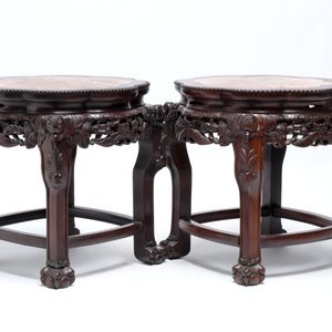 Three Chinese marble-topped hongmu stands, 20th C. — photo 7