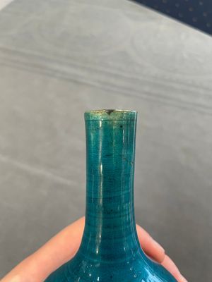 Three Chinese monochrome turquoise-glazed vases with two wooden stands, Kangxi and later — photo 16