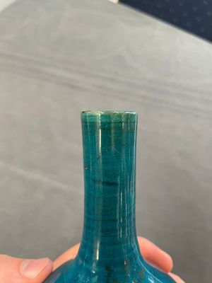 Three Chinese monochrome turquoise-glazed vases with two wooden stands, Kangxi and later — photo 17