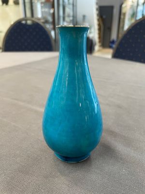 Three Chinese monochrome turquoise-glazed vases with two wooden stands, Kangxi and later — photo 21