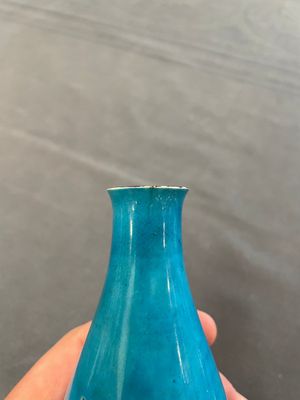 Three Chinese monochrome turquoise-glazed vases with two wooden stands, Kangxi and later — photo 24