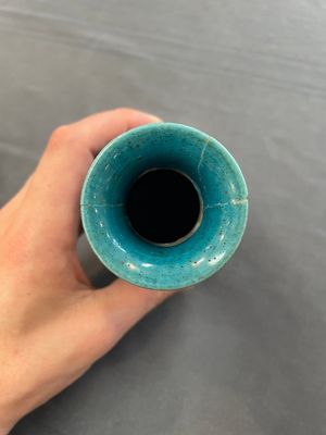Three Chinese monochrome turquoise-glazed vases with two wooden stands, Kangxi and later — photo 6