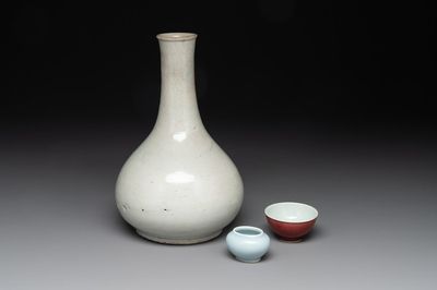 Three Chinese monochrome wares, Qianlong mark, Ming and later