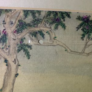 Three Chinese paintings on textile and a pair of rank badges with cranes, 19th C. — 照片 8