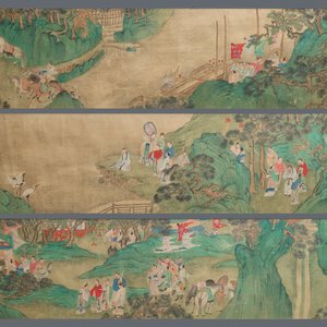 Three Chinese paintings on textile: 'River scenes', 18/19th C. — photo 1