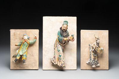 Three Chinese polychrome pottery figures, 19th C.