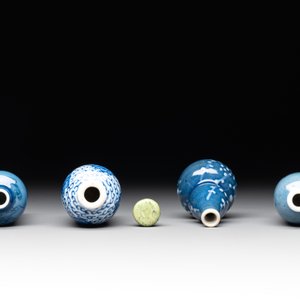 Three Chinese powder blue-ground blue and white snuff bottles and one blue and white snuff bottle, 19th C. — photo 5