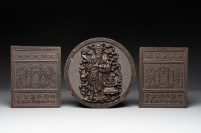 Three Chinese pressed black tea bricks, Hubei, 20th C.