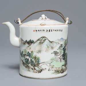 Three Chinese qianjiang cai teapots and an oval dish, 19/20th C. — 照片 11