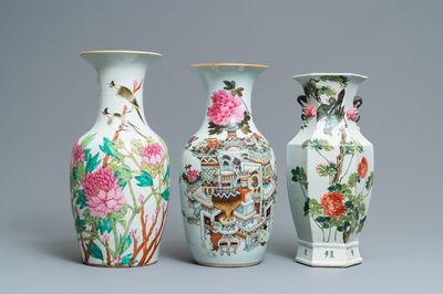 Three Chinese qianjiang cai vases, 19/20th C.