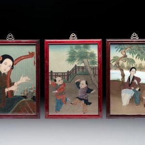 Three Chinese reverse glass paintings, 19/20th C. — photo 1