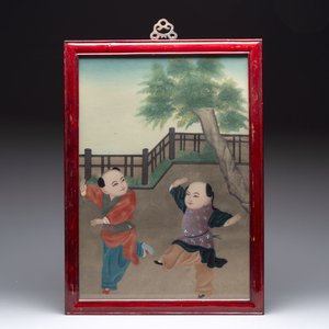 Three Chinese reverse glass paintings, 19/20th C. — photo 6