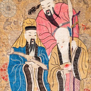 Three Chinese silk embroidered 'Star gods and immortals' panels, 19th C. — photo 4