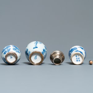 Three Chinese silver-mounted blue and white vases and a teapot, Kangxi — 照片 7