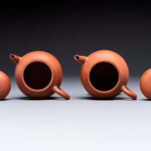 Three Chinese Yixing stoneware teapots, Chen Ziwen 陳子文 and Wen Cai 文彩 mark, Kangxi and later — photo 12