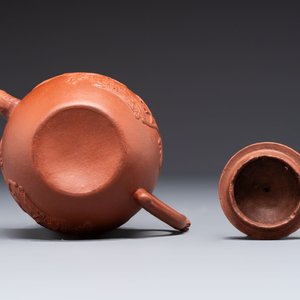 Three Chinese Yixing stoneware teapots, Chen Ziwen 陳子文 and Wen Cai 文彩 mark, Kangxi and later — photo 7