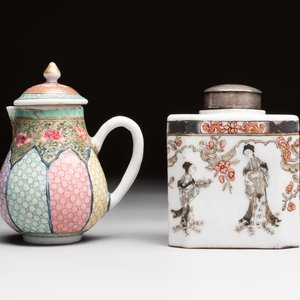 Three fine Chinese famille rose covered milk jugs and a grisaille and iron-red-decorated tea caddy with silver cover, Yongzheng/Qianlong — foto 8