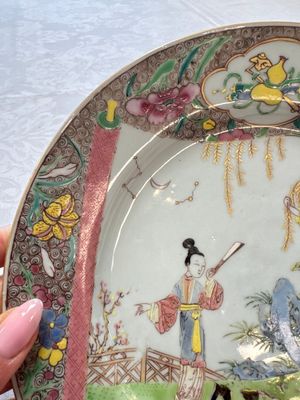 Three fine Chinese famille rose 'Xi Xiang Ji' plates — photo 4