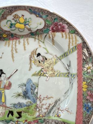 Three fine Chinese famille rose 'Xi Xiang Ji' plates — photo 5