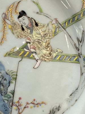 Three fine Chinese famille rose 'Xi Xiang Ji' plates — photo 9