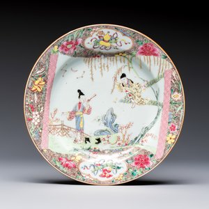 Three fine Chinese famille rose 'Xi Xiang Ji' plates — photo 2