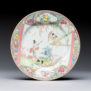 Three fine Chinese famille rose 'Xi Xiang Ji' plates — photo 4