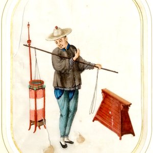Three framed Chinese Cantonese rice paper paintings of professions, 19th C. — photo 2
