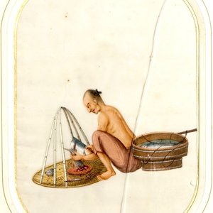 Three framed Chinese Cantonese rice paper paintings of professions, 19th C. — photo 4