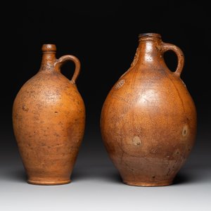 Three German stoneware jugs, including a bellarmine, and a French or English pottery jug, 17th C. and later — photo 14