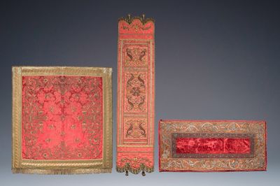 Three gold- and silver-thread embroidered silk and velvet panels, Western Europe, 18/19th C.