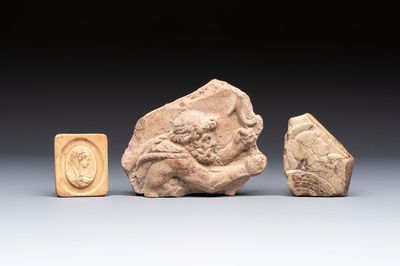 Three Greek and Roman archeological fragments, 6th C. B.C./19th C.