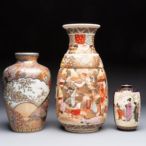 Three Japanese Satsuma vases, various marks, 19/20th C. — photo 2