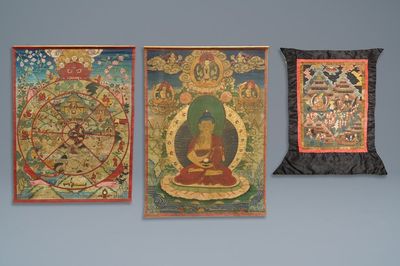 Three large thangkas, Tibet or Nepal, 19/20th C.