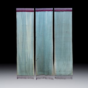 Three large Vietnamese purple-ground embroidered silk 'Dragons among Clouds' panels — photo 2