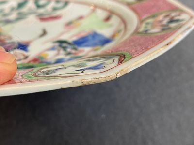 Three octagonal Chinese famille rose dishes, Yongzheng/Qianlong — photo 13