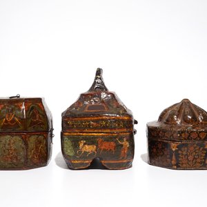 Three painted papier mache boxes, prob. India, 19th C. — 照片 3