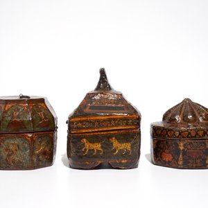Three painted papier mache boxes, prob. India, 19th C. — 照片 5