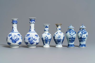 Three pairs of Chinese blue and white vases, Kangxi