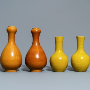 Three pairs of Chinese monochrome vases and a pair of dishes, 19/20th C. — 照片 10