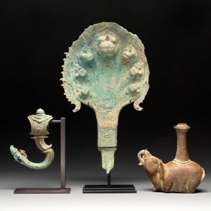 Three palanquin hooks, a bronze sculpture of naga Mucalinda and an elephant-form kendi, Cambodia, 13th C. and earlier — photo 2
