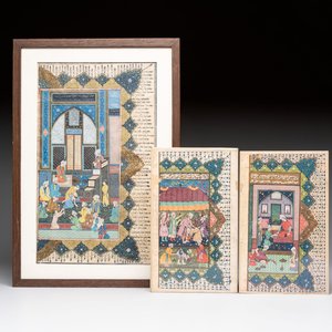 Three Persian miniatures with narrative design and calligraphy, Qajar, Iran, 18th C. — 照片 1