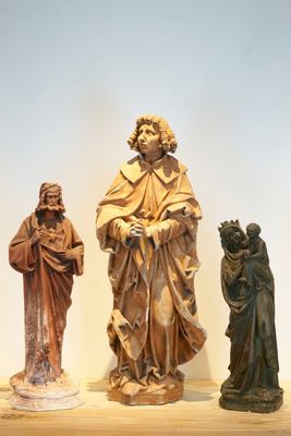 Three plaster casts of religious figures, 19/20th C., Bruges