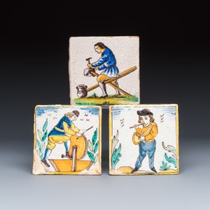 Three polychrome Catalan pottery tiles from the 'Arts and Crafts' series — photo 1