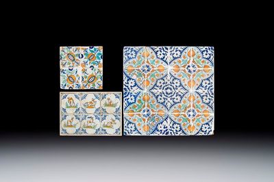Three polychrome Dutch Delft tile panels, early to mid 17th C.