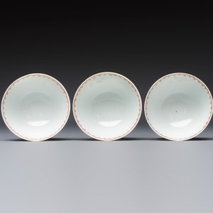 Three sets of Chinese famille rose 'Elegant Beauty and Boy' cups and saucers, Qianlong — photo 8