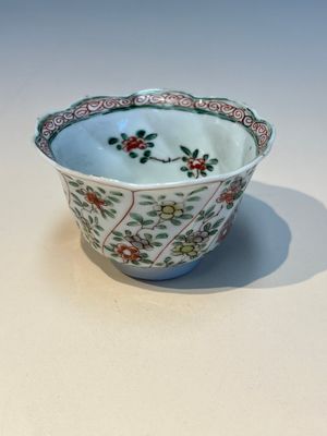 Three sets of Chinese famille verte cups and saucers with birds and flowers, various marks, Kangxi — photo 1