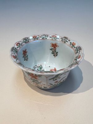 Three sets of Chinese famille verte cups and saucers with birds and flowers, various marks, Kangxi — photo 11