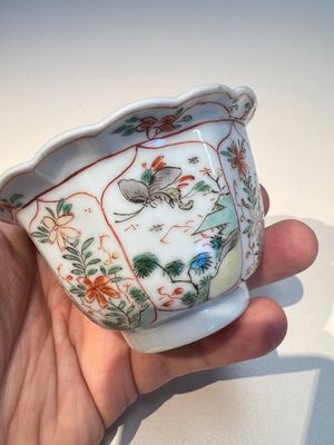 Three sets of Chinese famille verte cups and saucers with birds and flowers, various marks, Kangxi — photo 15