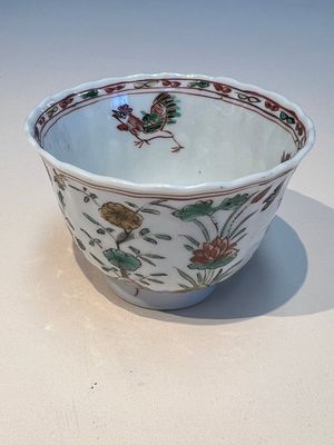 Three sets of Chinese famille verte cups and saucers with birds and flowers, various marks, Kangxi — photo 20